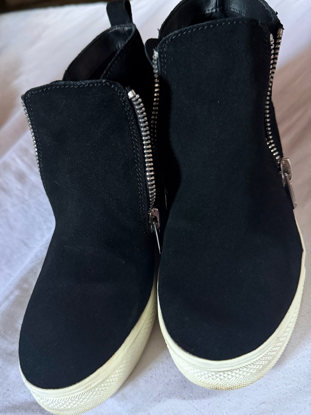 Steve Madden Black Suede Platform Sneakers with Side Zipper